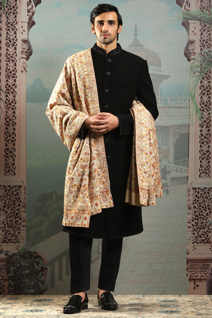 Champagne Gold Silk Ornate Embroidered Stole