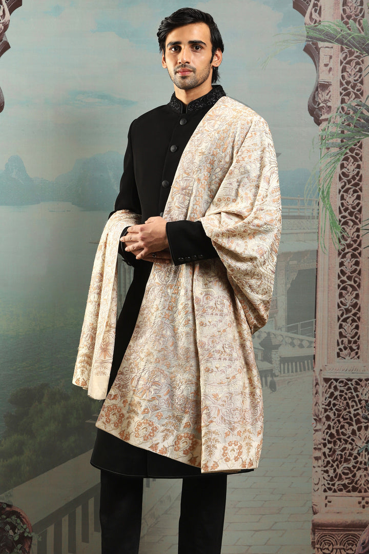 Falak Ivory Silk Hand-Embroidered Stole