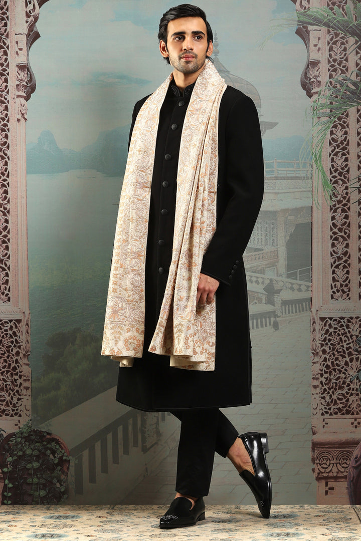 Falak Ivory Silk Hand-Embroidered Stole
