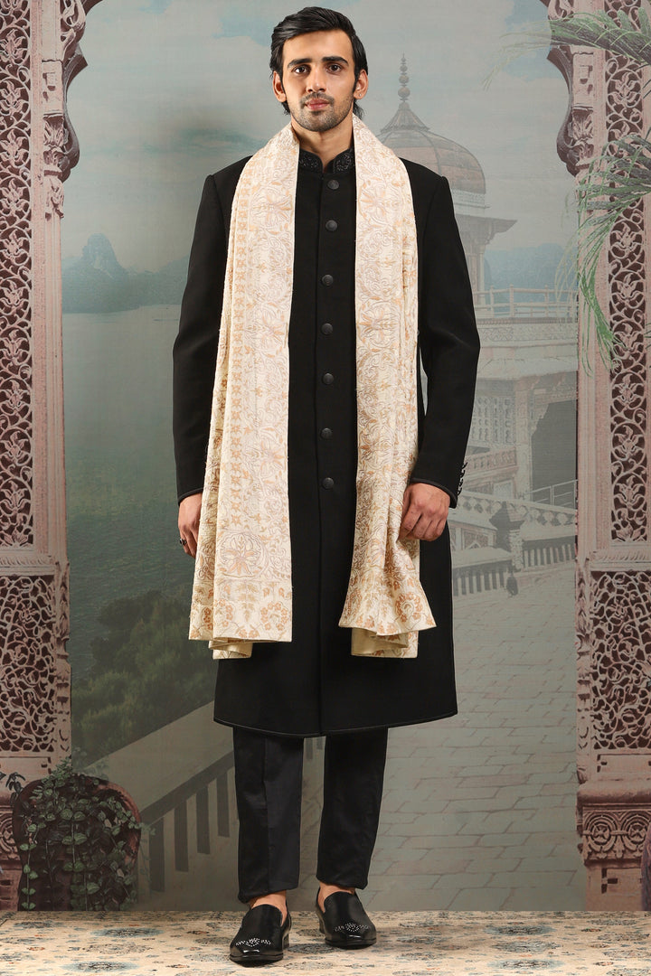 Falak Ivory Silk Hand-Embroidered Stole