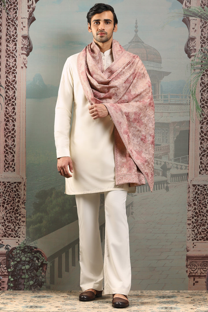 Blush Pink Silk Embroidered Stole