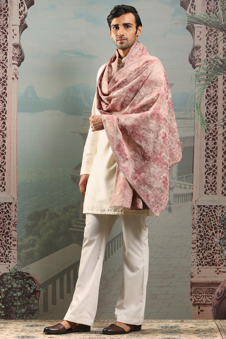 Blush Pink Silk Embroidered Stole