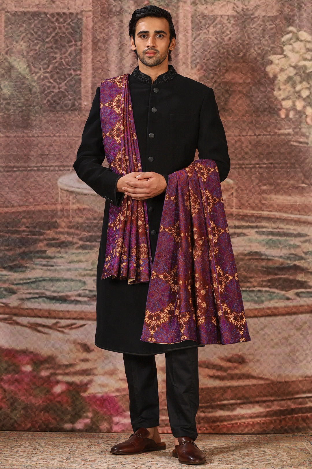 Purple Regal Silk Embroidered Stole