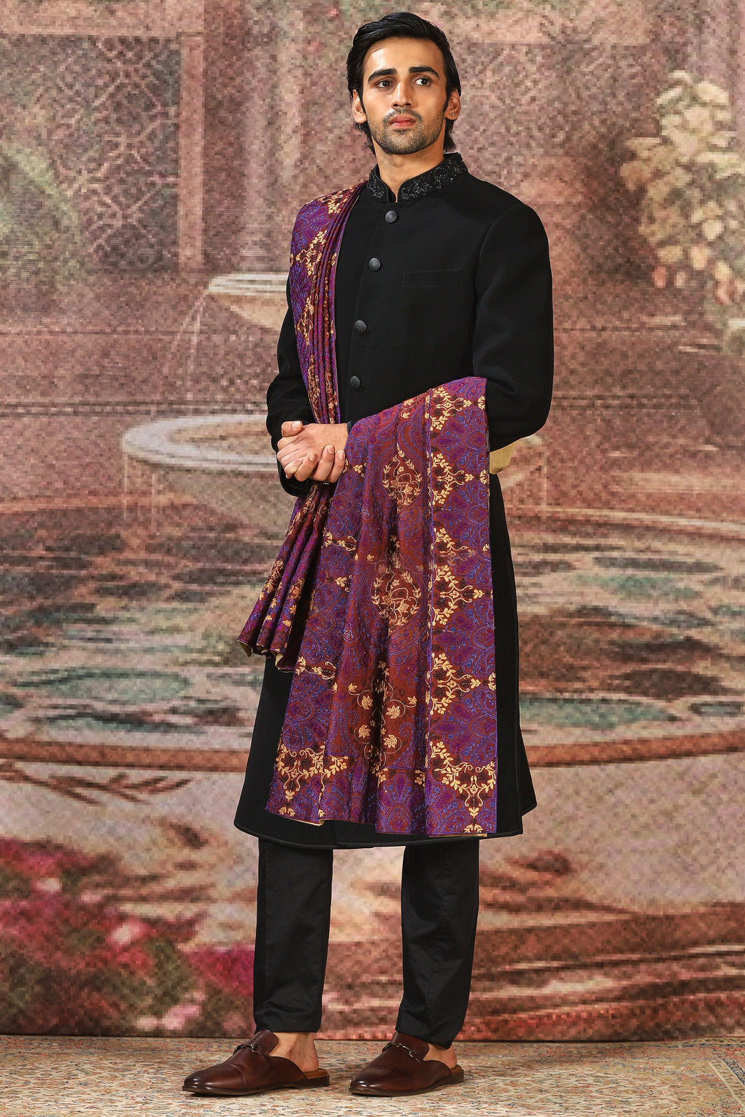 Purple Regal Silk Embroidered Stole