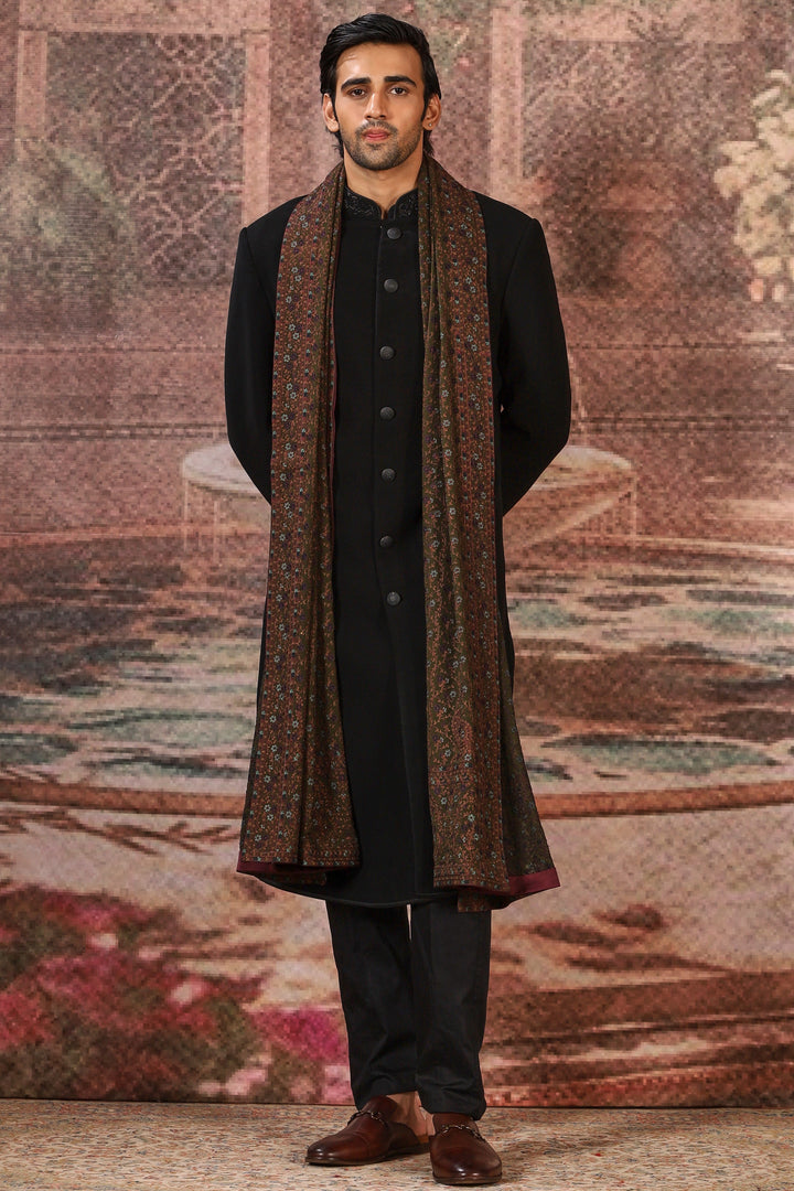 Sophisticated Black Silk Embroidered Stole