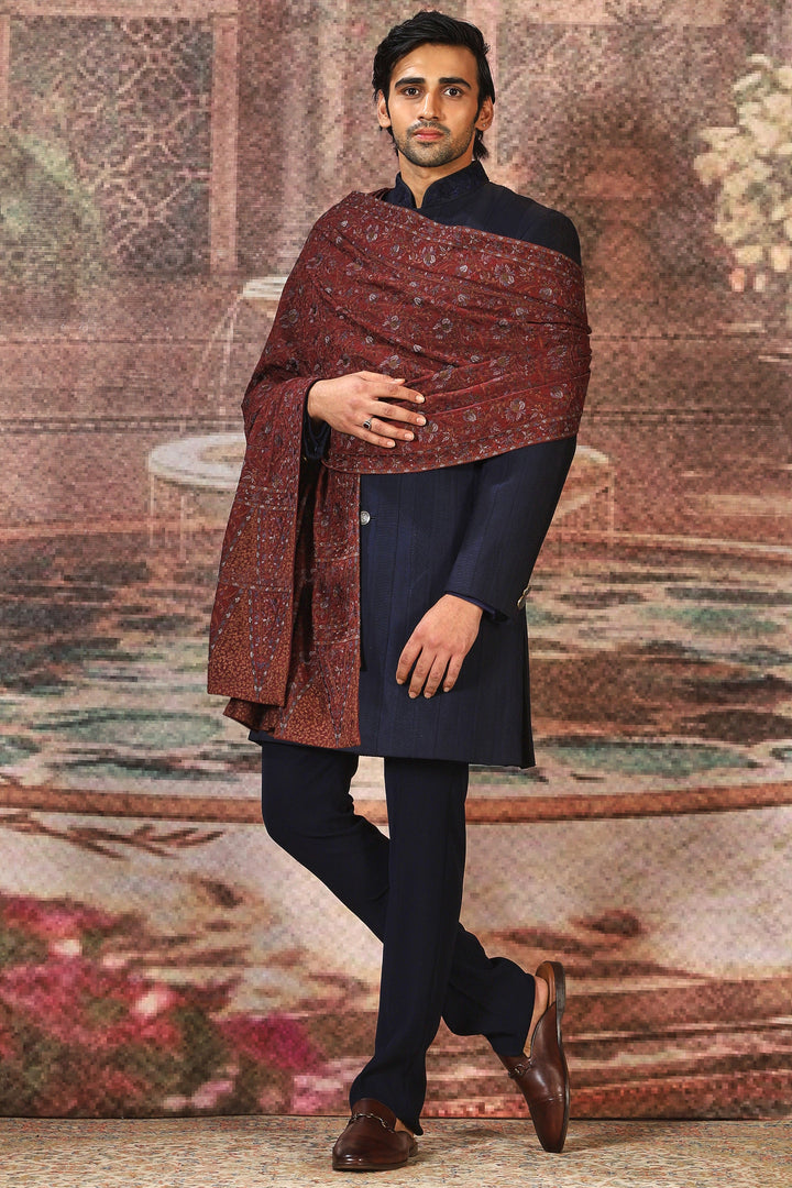Maroon Floral Silk Embroidered Stole