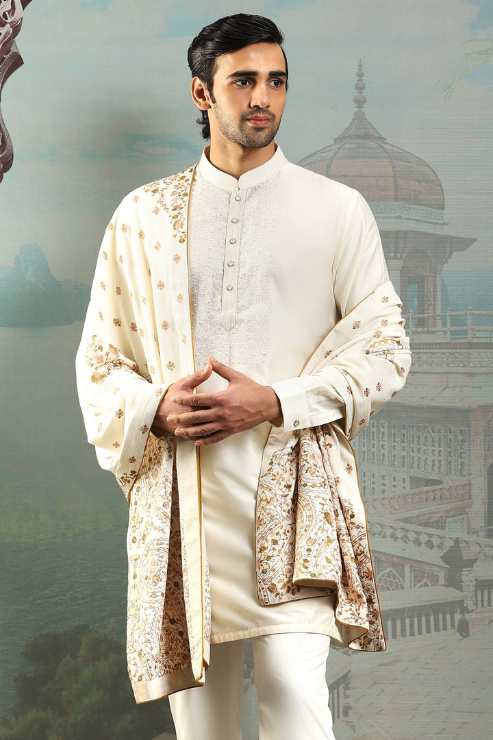 Ivory Grandeur Silk Embroidered Stole