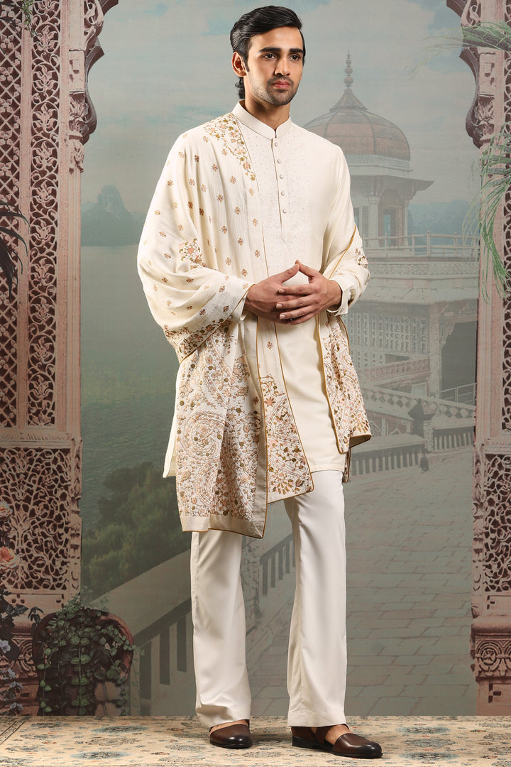 Ivory Grandeur Silk Embroidered Stole