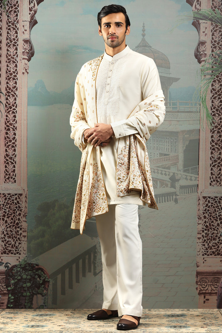 Ivory Grandeur Silk Embroidered Stole
