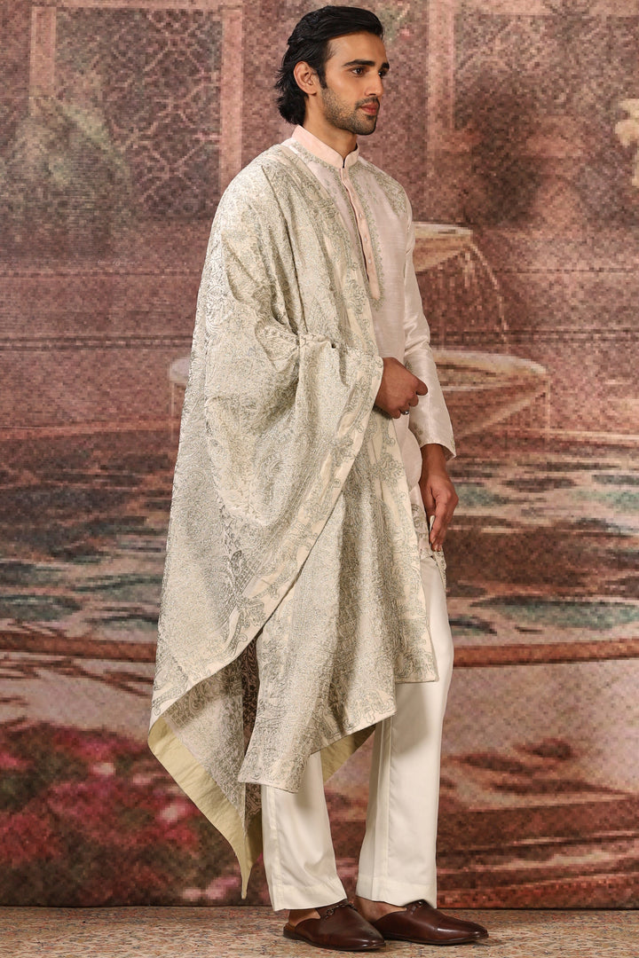 Premium Ivory Silk Embroidered Stole