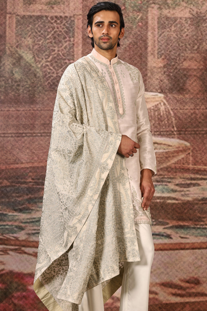 Premium Ivory Silk Embroidered Stole