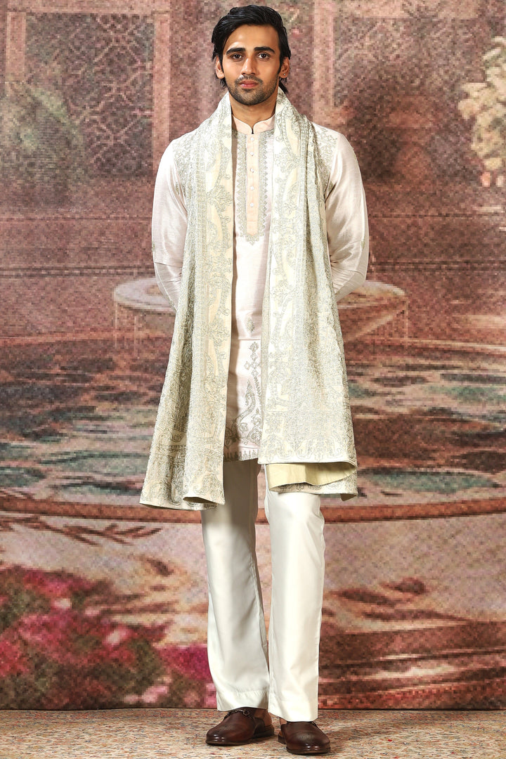 Premium Ivory Silk Embroidered Stole