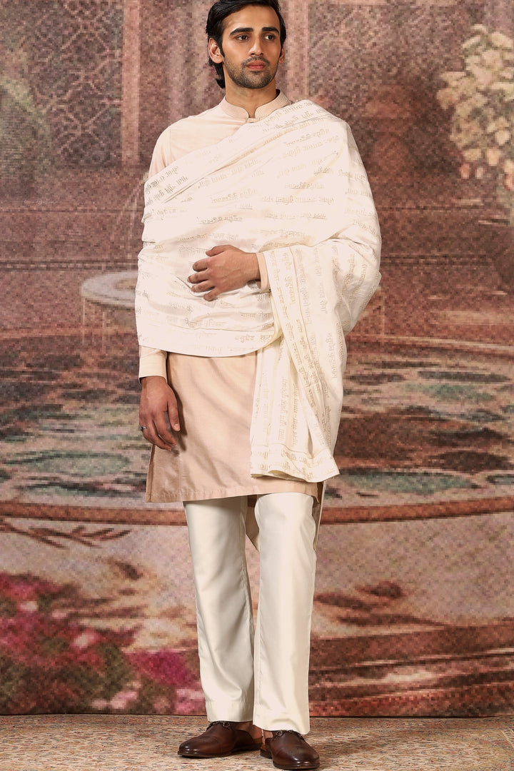 Cream Pearl Silk Embroidered Stole