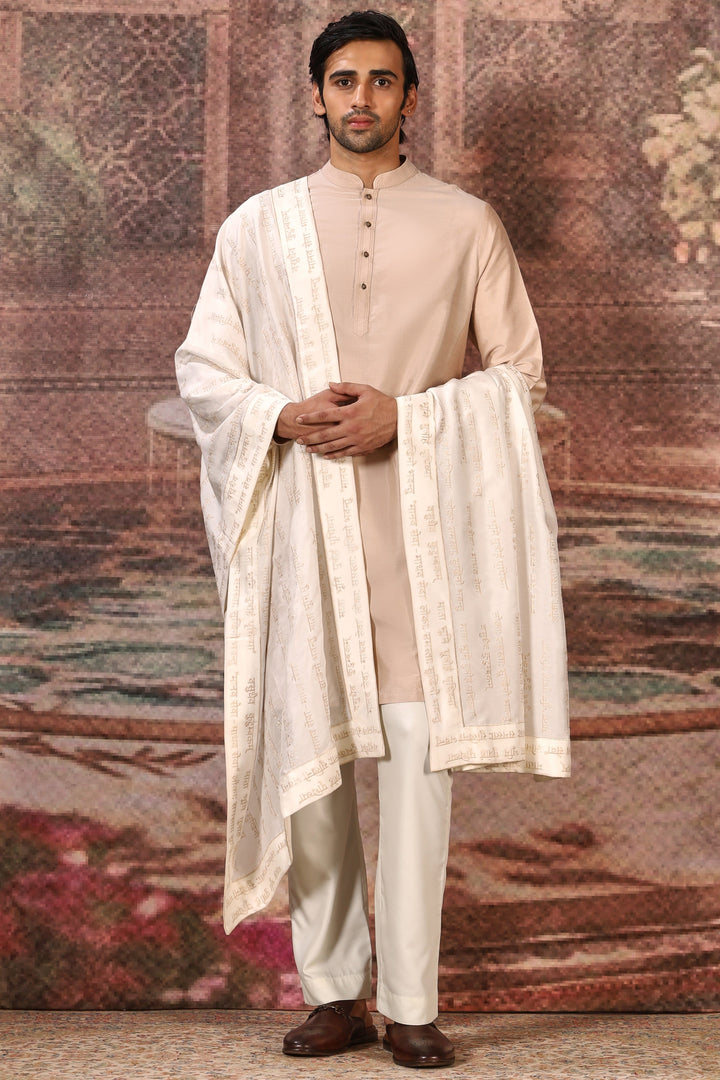 Cream Pearl Silk Embroidered Stole