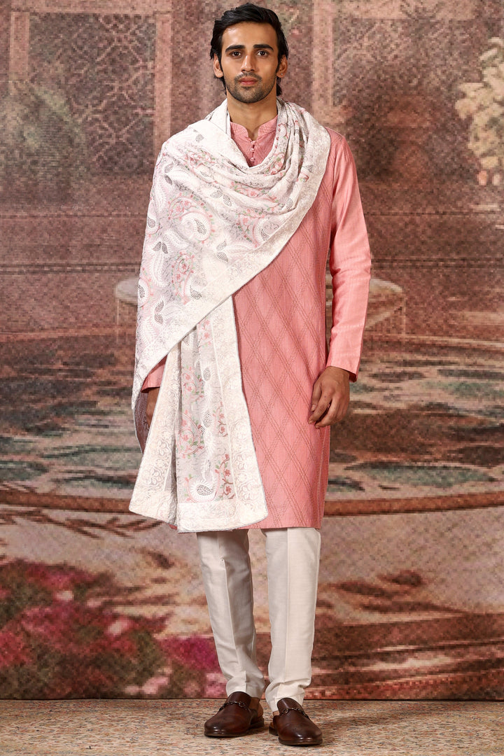 Ivory Silk Floral Embroidered Stole