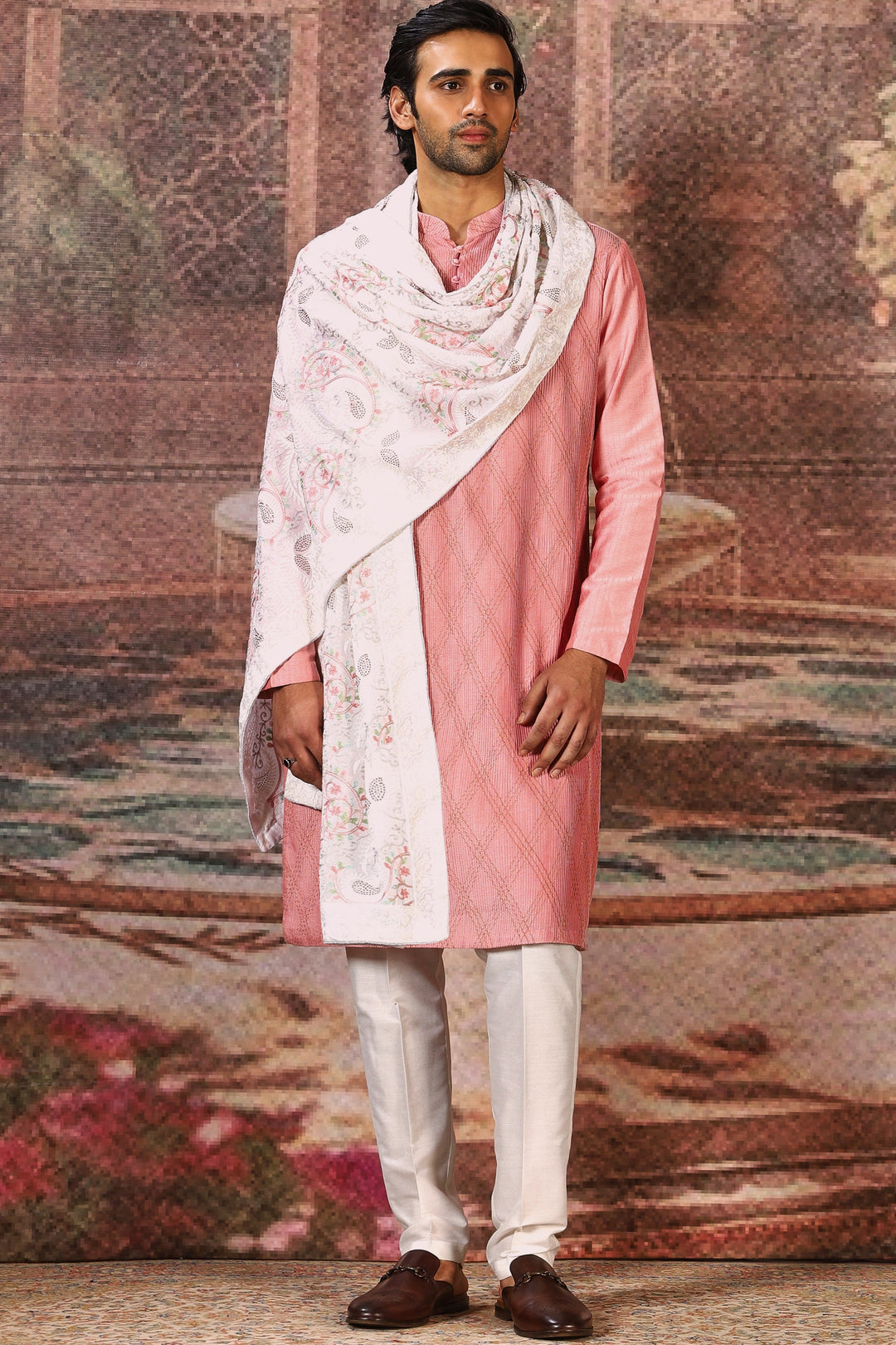 Ivory Silk Floral Embroidered Stole