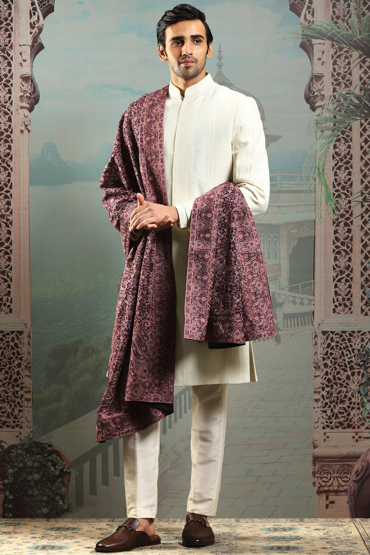 Plum Floral Silk Embroidered Stole