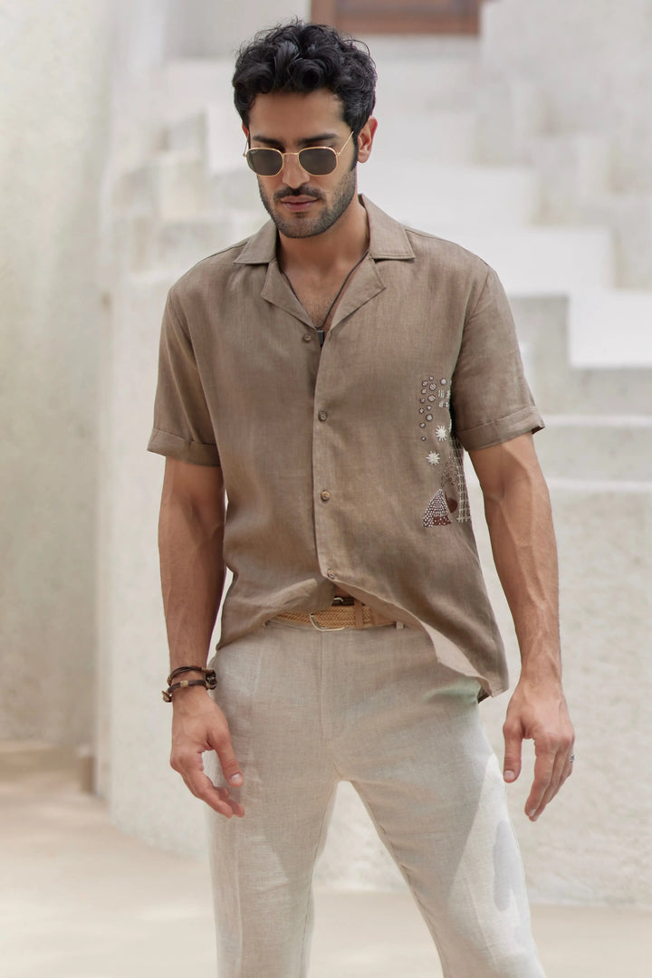 Sand-Hued Cuban Embroidered Shirt - Quality and Style Redefined