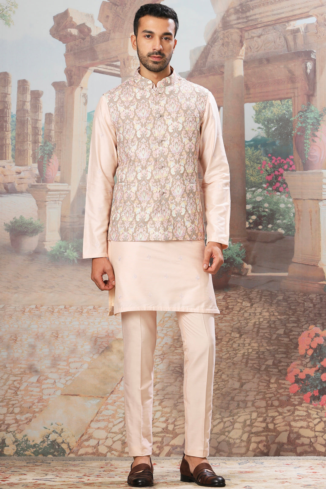 Shop Affordable Blush Petal Resham Embroidered Kurta Bundi Set