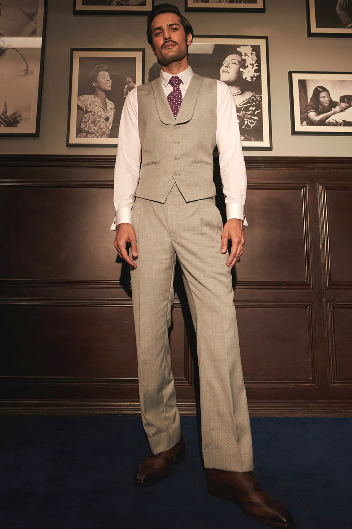 Shop Affordable Tan Textured Shawl Lapel Waistcoat Set