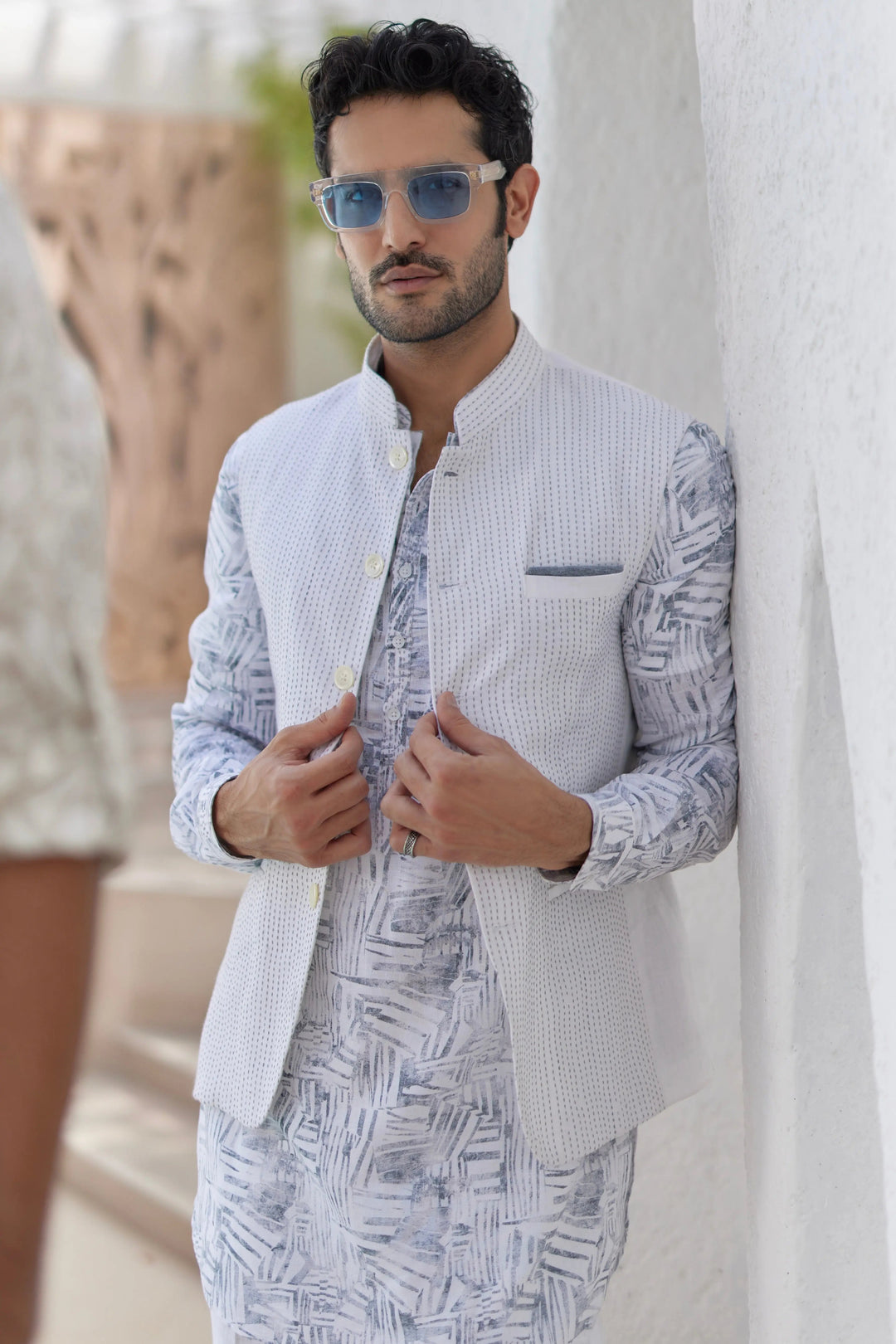 Shop Ajrakh Block Printed Embroidered Kurta Bundi Set