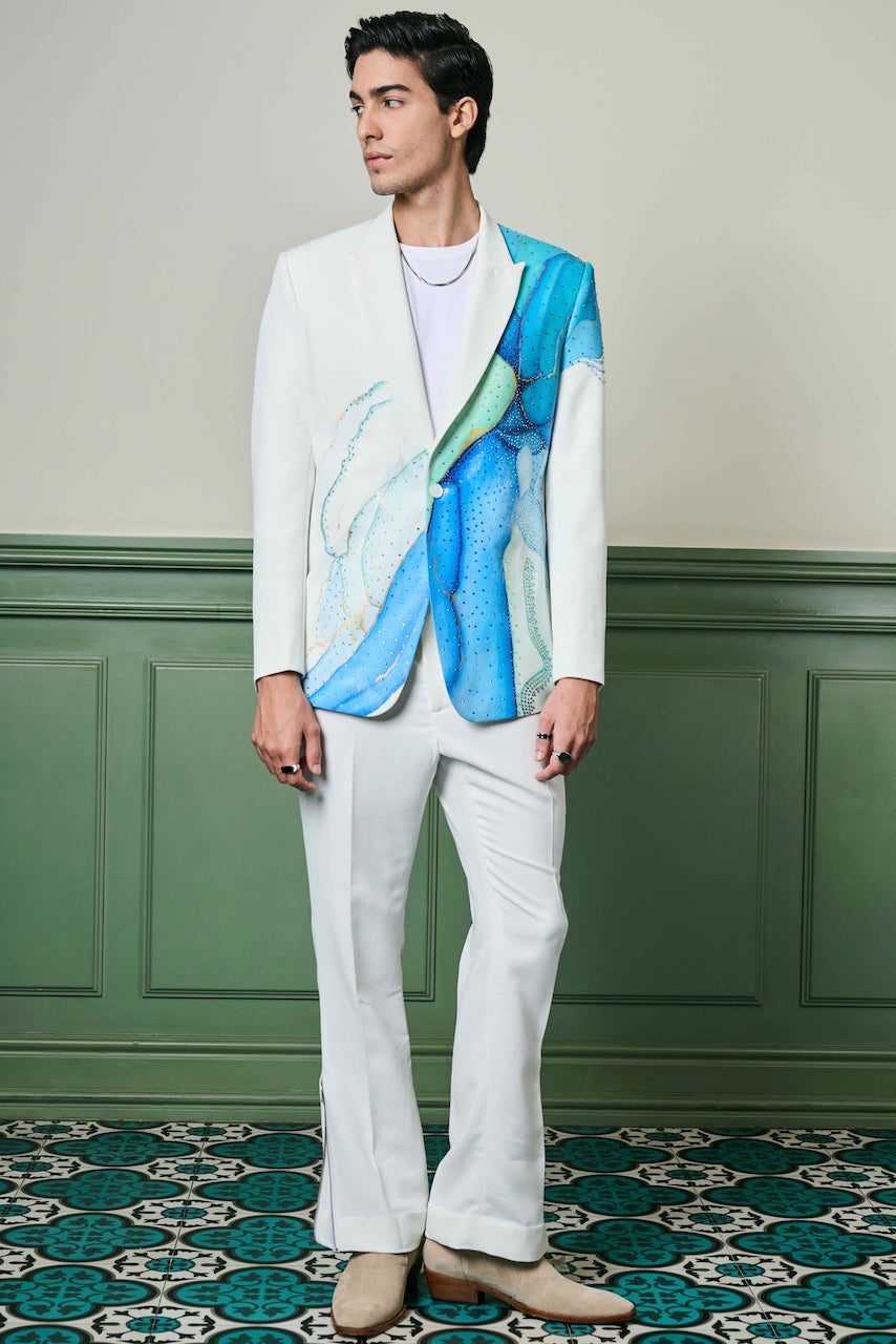 Shop Aqua Hand-Painted Ceremonial Suit: