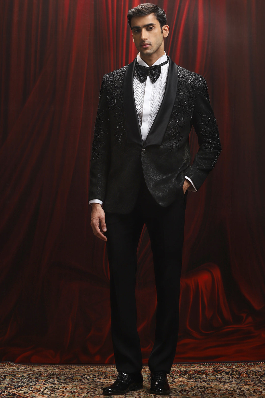 Shop Black Dark Bloom Tuxedo Set 