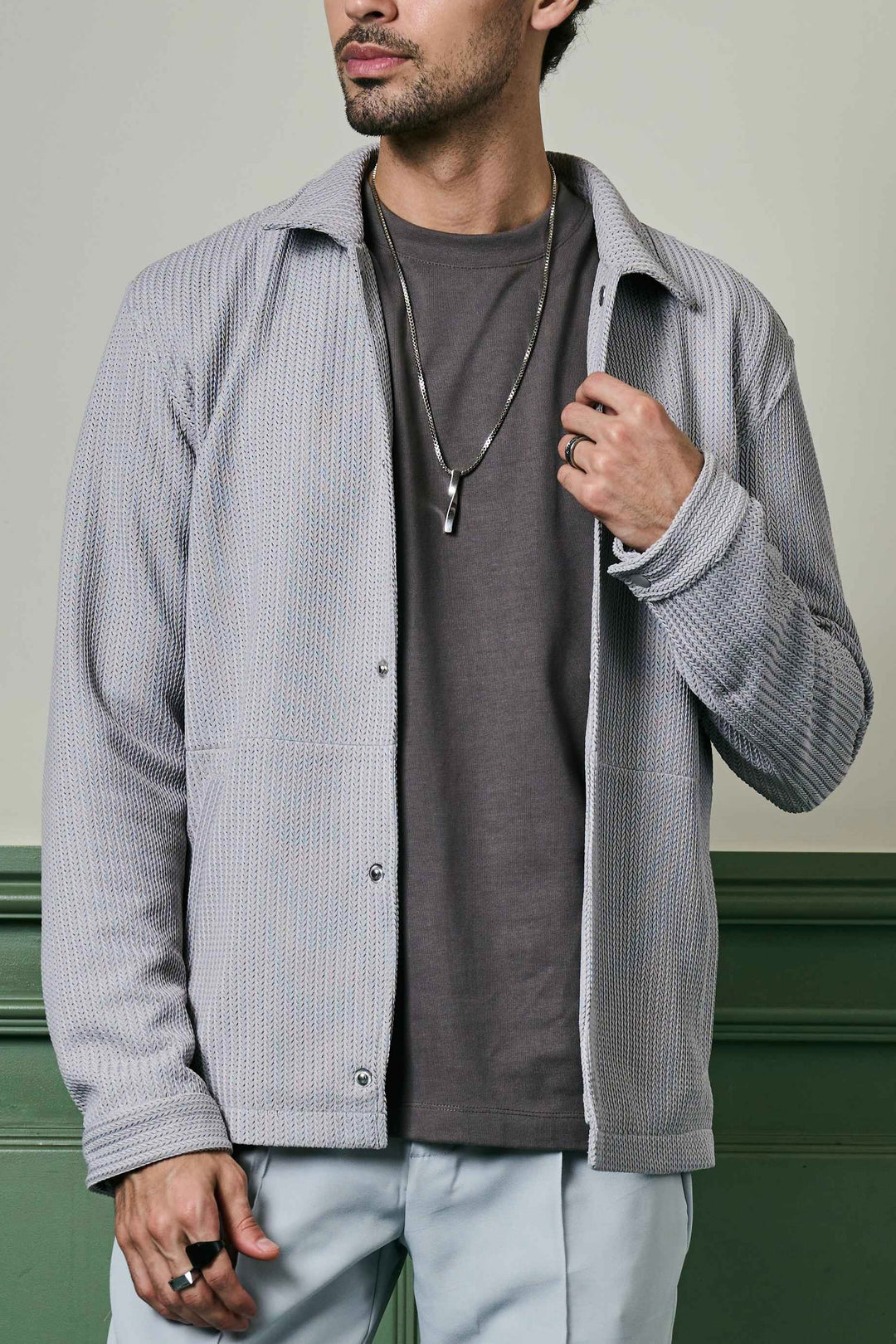 Shop Light Grey Textured Knit Jacket – High-Quality with Home Delivery