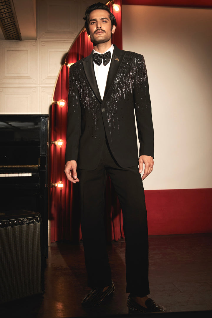 Shop the Best Brand: Noir Cascade Embroidered Tuxedo Set 