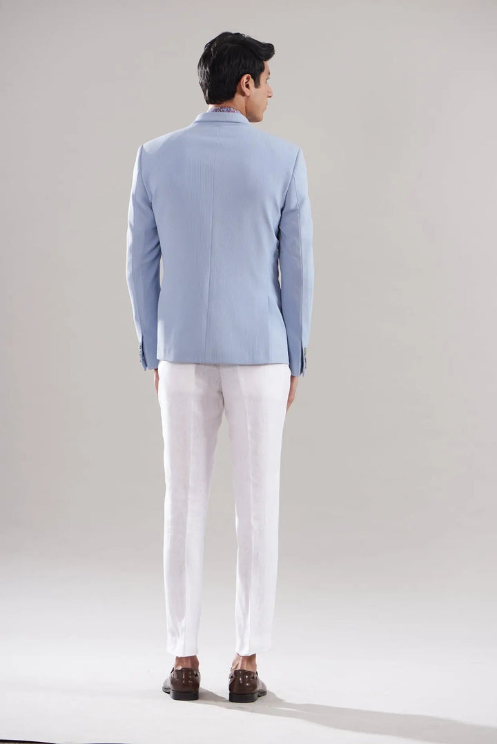 Shop Now for Powder Blue Stripe Textured Blazer Set with Fast Delivery