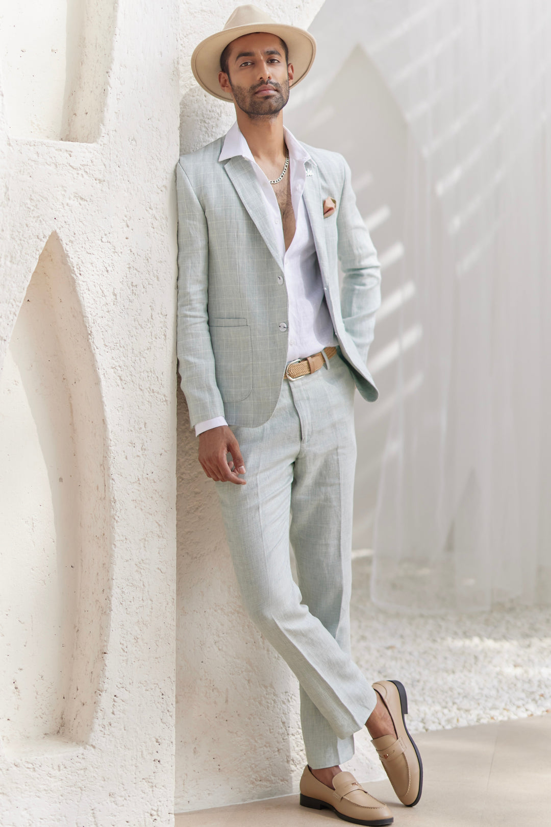 Shop Now for Quality Green Windowpane Check Blazer Set 