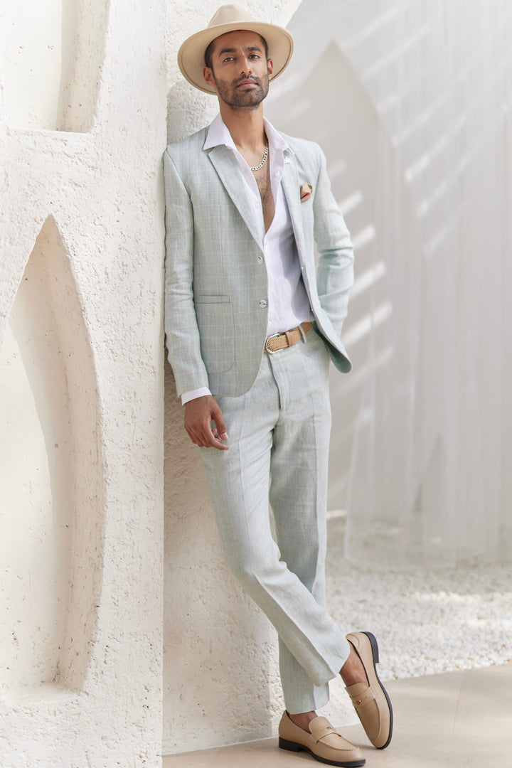 Shop Now for Quality Green Windowpane Check Blazer Set 