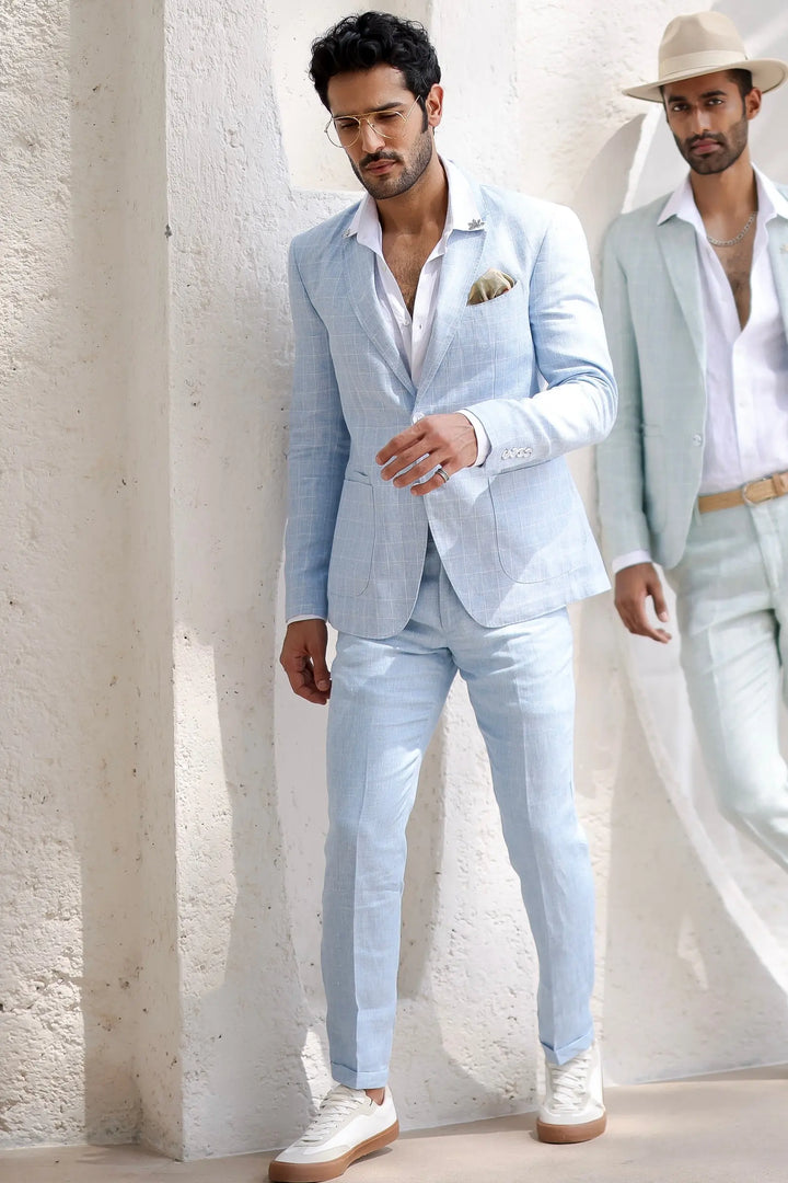 Shop Online for Powder Blue Windowpane Check Blazer Set 