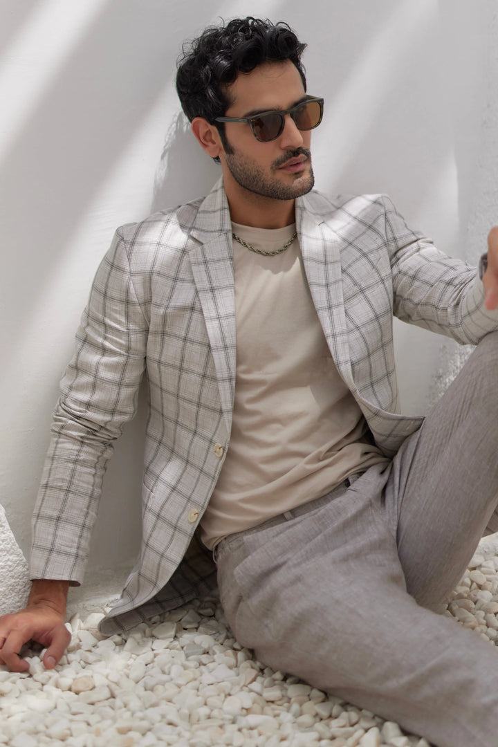 Shop Parchment Plaid Checks Blazer Set Online