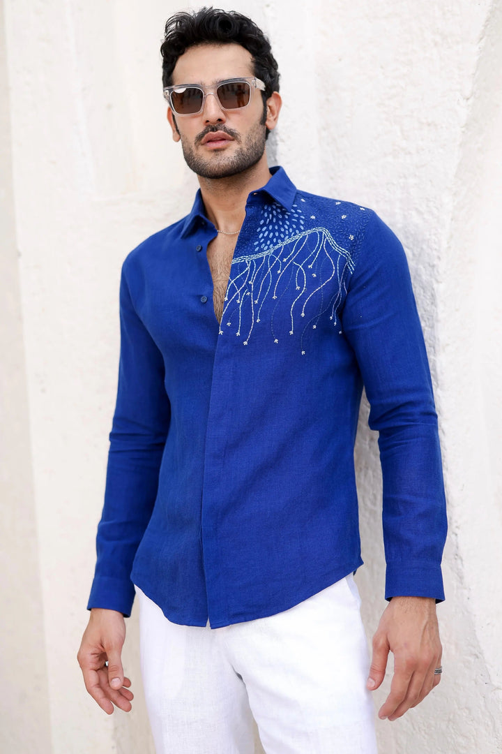 Shop Ultramarine Blue Embroidered Shirt 