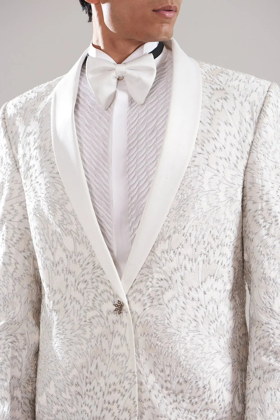 Shop White Cotton Silk Resham Hand Embroidered Tuxedo Set