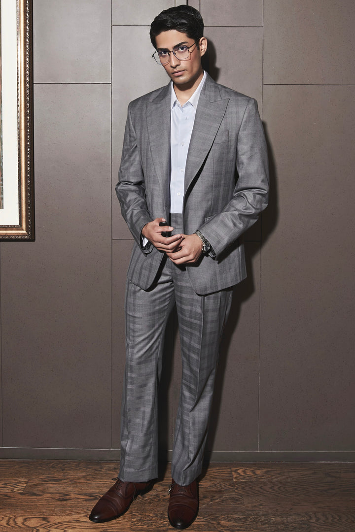 Online Shopping for Steel Grey Self-Checkered Suit