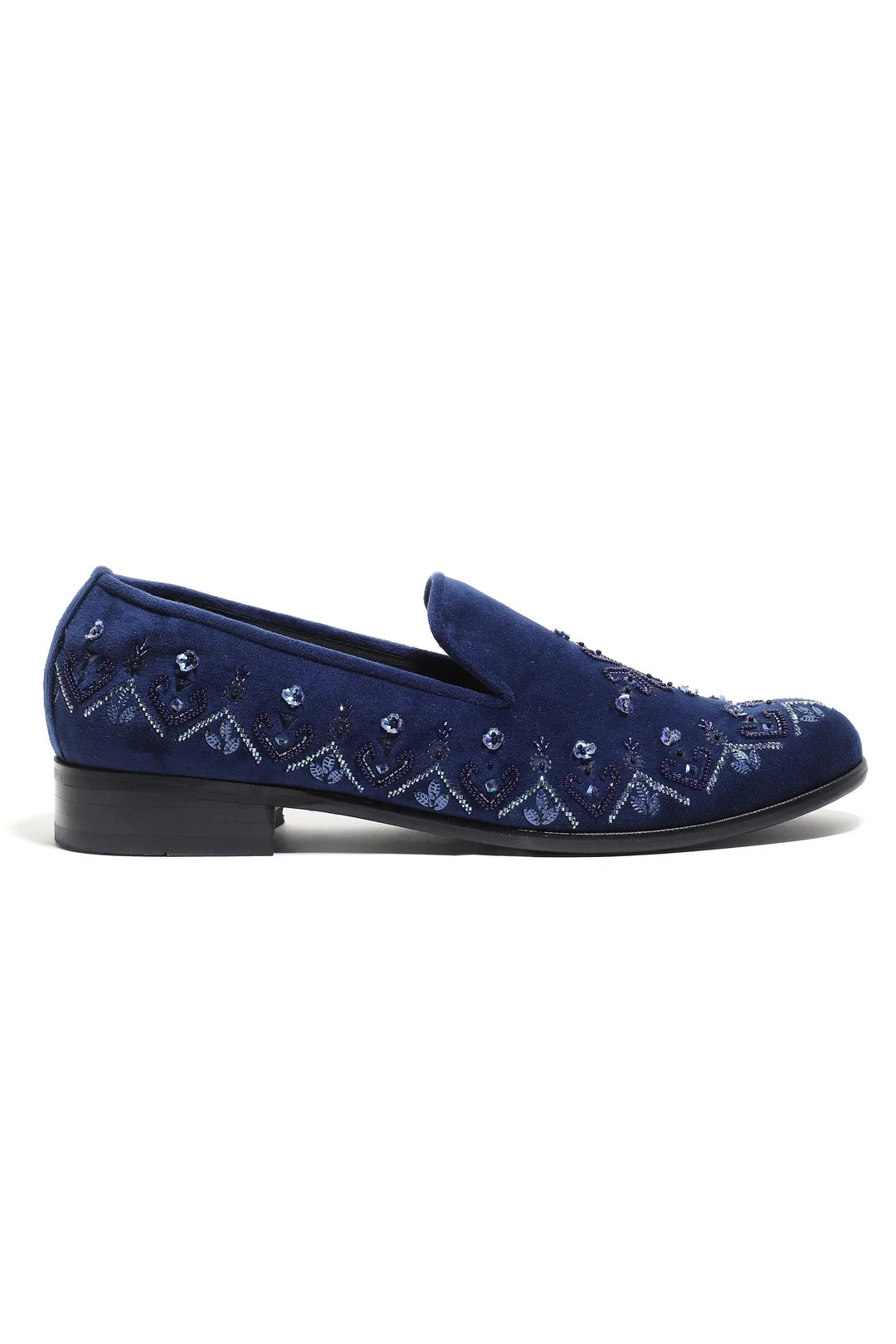 Celestial Navy Velvet Slip-Ons - Asuka Couture