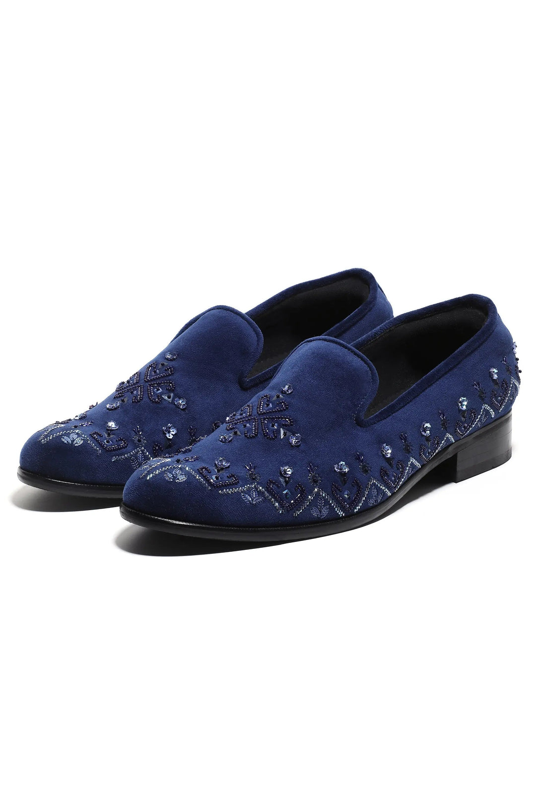 Celestial Navy Velvet Slip-Ons - Asuka Couture