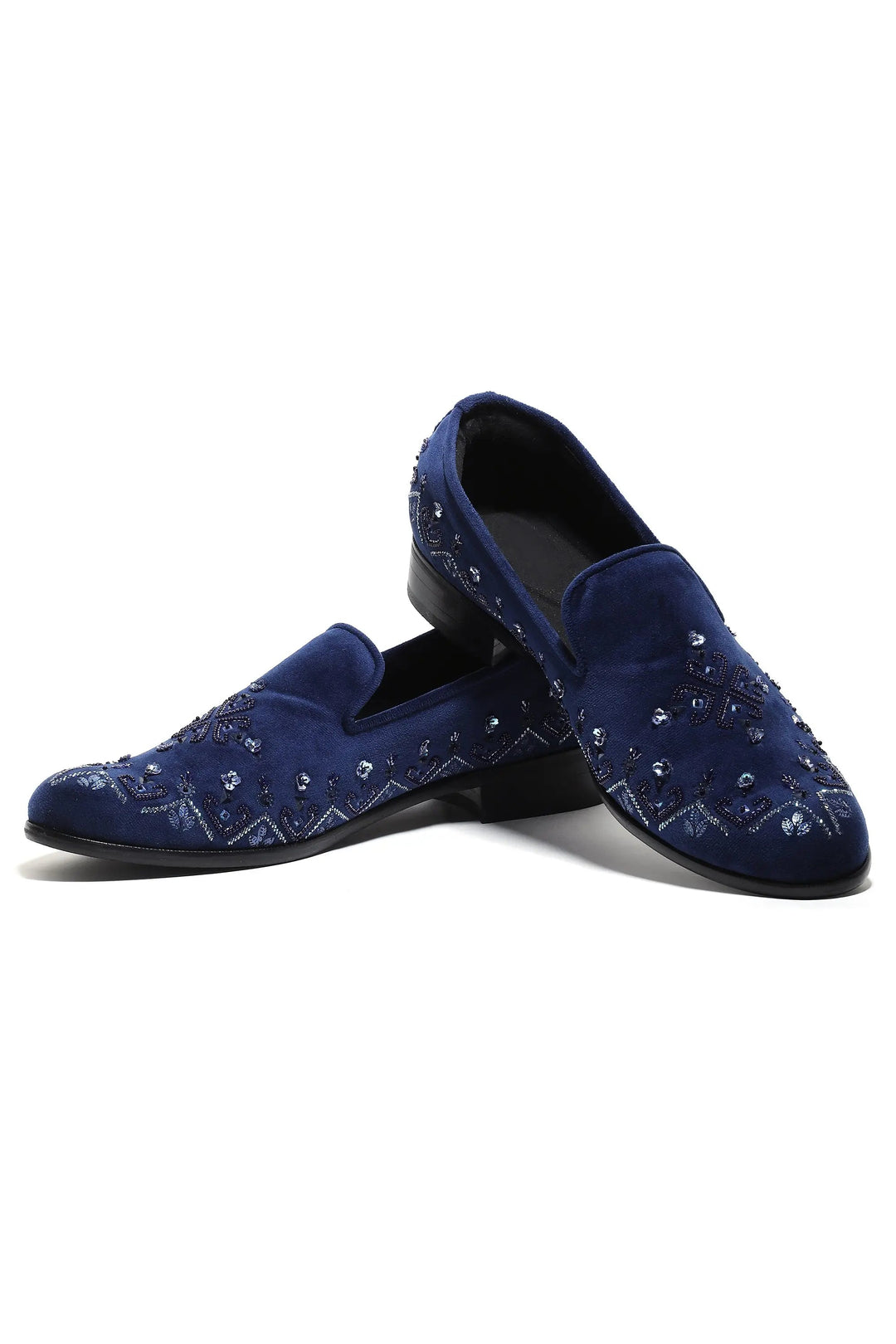 Celestial Navy Velvet Slip-Ons - Asuka Couture