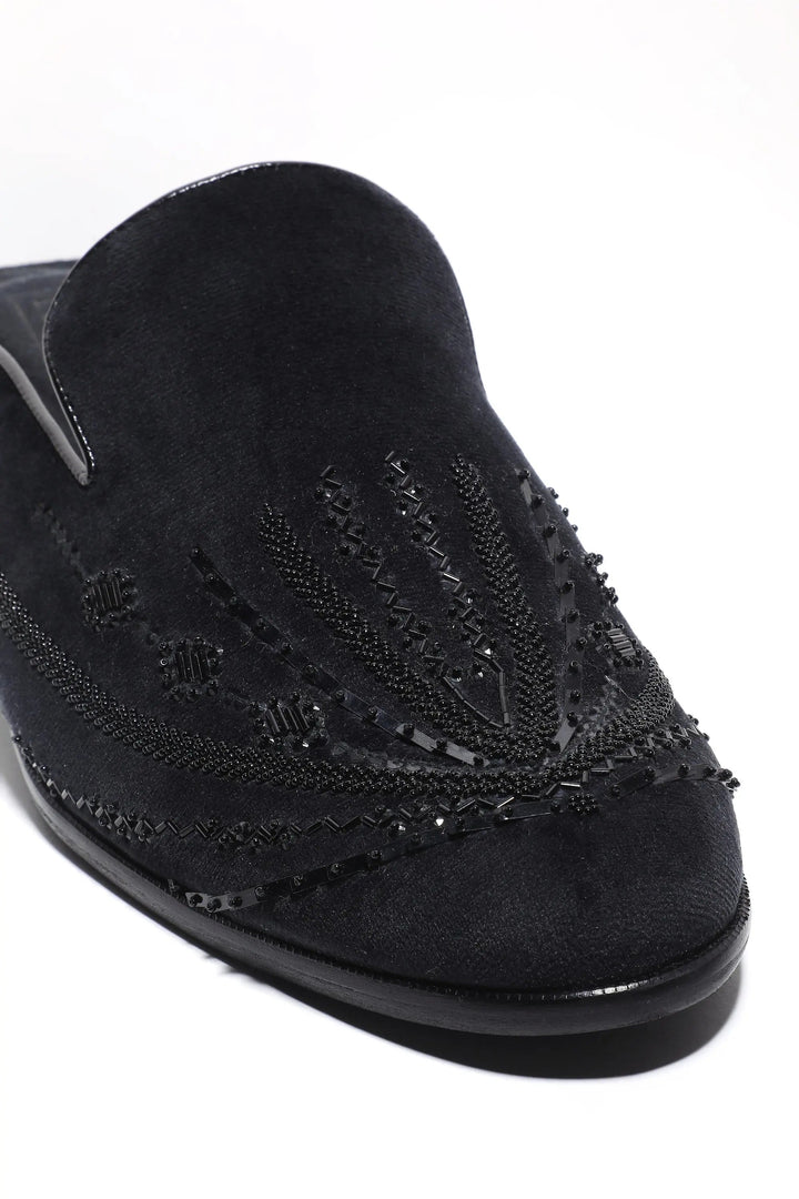 Noir Elegance Symmetry Velvet Mules - Asuka Couture