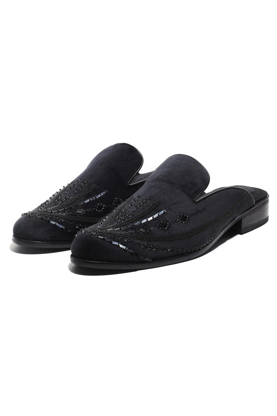 Noir Elegance Symmetry Velvet Mules - Asuka Couture