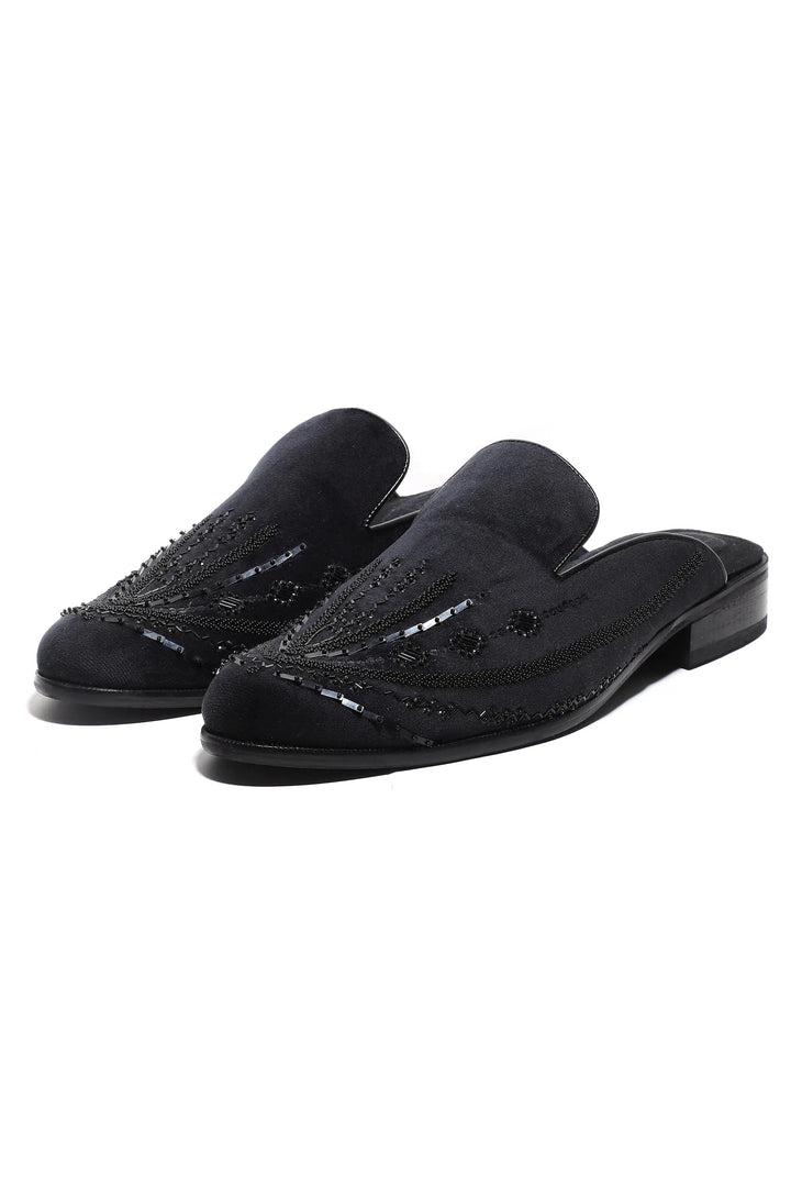 Noir Elegance Symmetry Velvet Mules - Asuka Couture