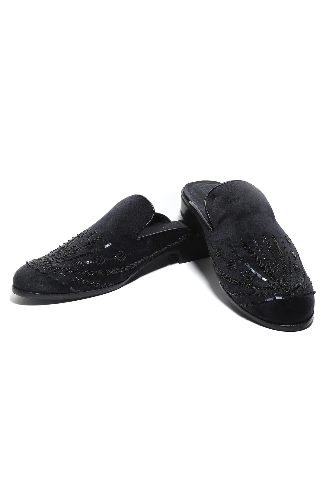 Noir Elegance Symmetry Velvet Mules - Asuka Couture