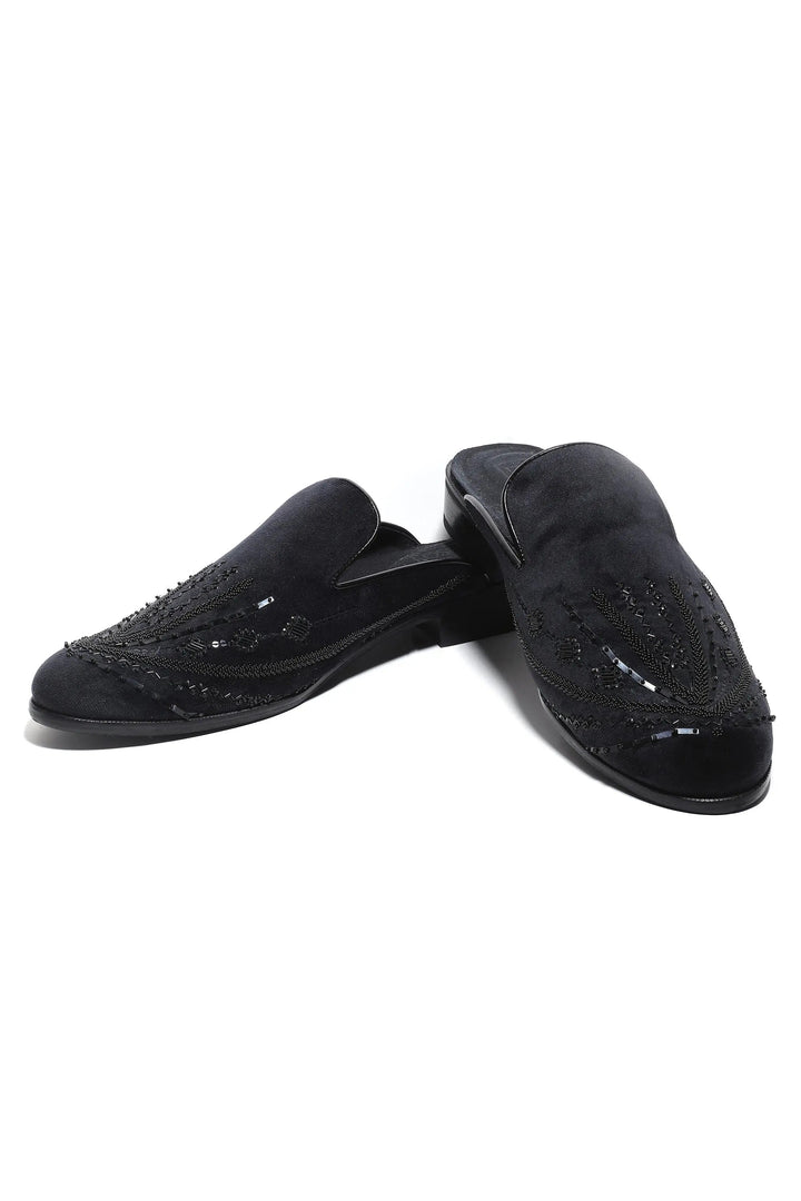 Noir Elegance Symmetry Velvet Mules - Asuka Couture