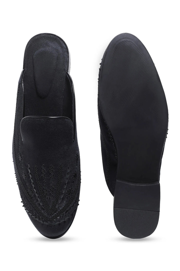 Noir Elegance Symmetry Velvet Mules - Asuka Couture