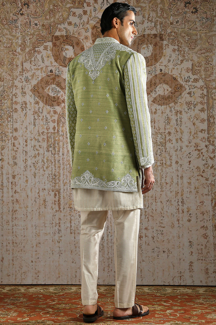 Pistachio Green Embroidered Bandhgala Set
