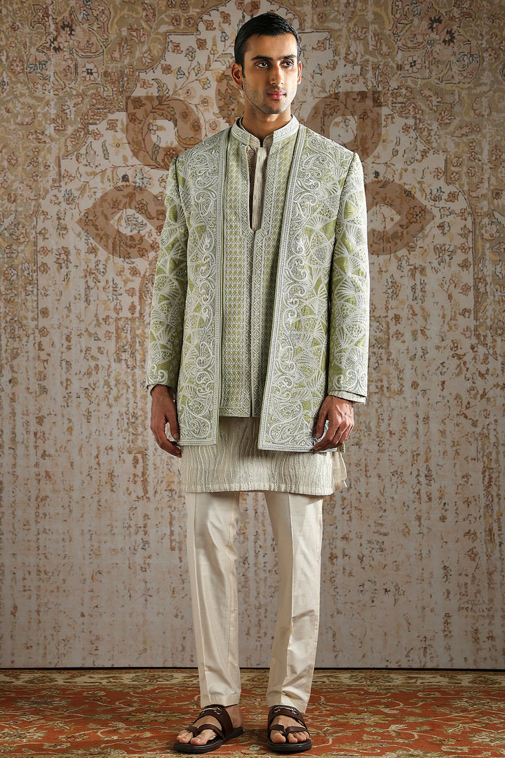 Pistachio Green Embroidered Bandhgala Set