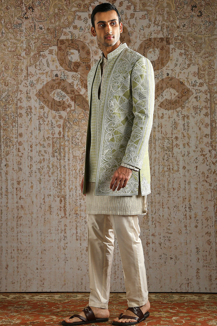 Pistachio Green Embroidered Bandhgala Set