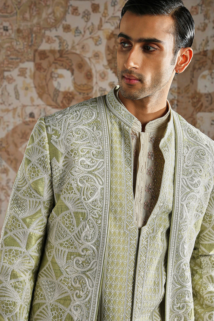 Pistachio Green Embroidered Bandhgala Set
